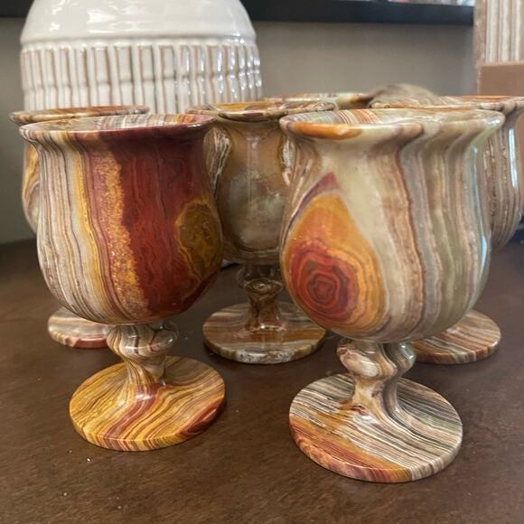 Vintage green onyx goblets set of 6 - Picture 5 of 8